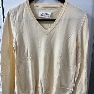 Maison Margiela V-Neck 100% Cotton Sweatshirt Cream Womens Large Italy Made